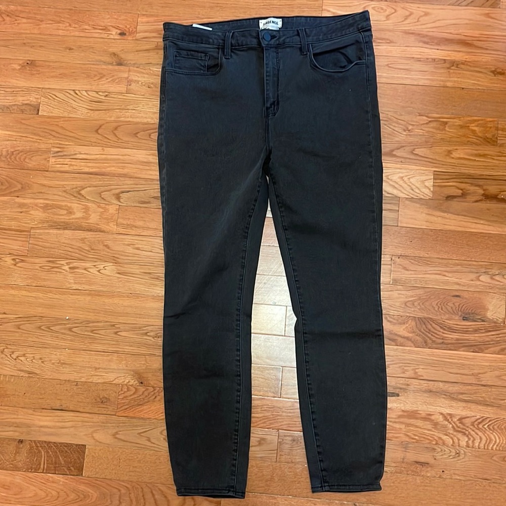 L'Agence Margot Coal Coated High Rise Skinny Denim